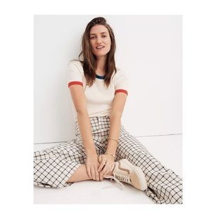 Madewell Slim Emmett Wide Leg Crop Trousers Size 26 White Black Check